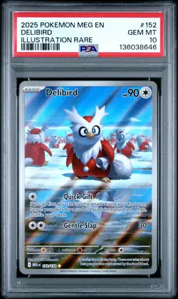 2025 POKEMON MEG EN-MEGA EVOLUTION ILLUSTRATION RARE #152 DELIBIRD PSA 10 - Image 1