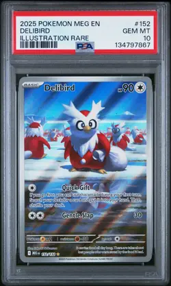 2025 POKEMON MEG EN-MEGA EVOLUTION ILLUSTRATION RARE #152 DELIBIRD PSA 10 - Image 1