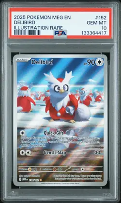 2025 POKEMON MEG EN-MEGA EVOLUTION ILLUSTRATION RARE #152 DELIBIRD PSA 10 - Image 1