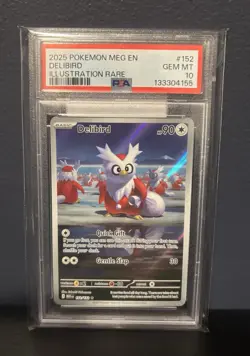 2025 POKEMON MEG EN-MEGA EVOLUTION ILLUSTRATION RARE #152 DELIBIRD PSA 10 - Image 1