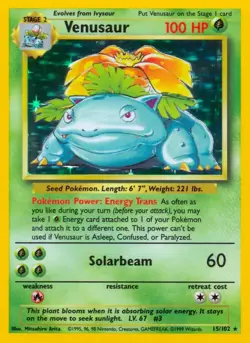 Venusaur - 15/102 - Pokemon Base Set Unlimited Holo Rare Card WOTC LP - Image 1
