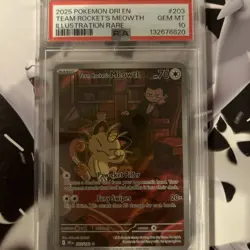 Pokemon 2025 Destined Rivals Team Rockets Meowth Card 203/182 PSA 10 Gem Mint - Image 1
