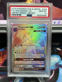2019 POKEMON SUN & MOON UNIFIED MINDS SECRET #249 FULL ART/NAGANADEL GX PSA 10 - Image 1