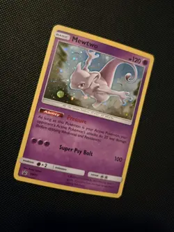 2017 Pokemon Mewtwo SM77 Shining Legends Pin Promo RARE Cosmos Holo w/ SWIRL -NM - Image 2