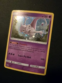 2017 Pokemon Mewtwo SM77 Shining Legends Pin Promo RARE Cosmos Holo w/ SWIRL -NM - Image 3