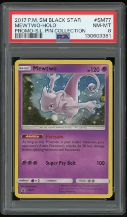 Pokemon TCG Mewtwo Holo Promo Rare Shining Legends SM77 PSA 8 NM-MT - Image 1