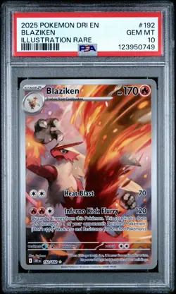 2025 POKEMON DRI EN-DESTINED RIVALS ILLUSTRATION RARE #192 BLAZIKEN PSA 10 - Image 1