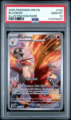 2025 POKEMON DRI EN-DESTINED RIVALS ILLUSTRATION RARE #192 BLAZIKEN PSA 10 - Image 1