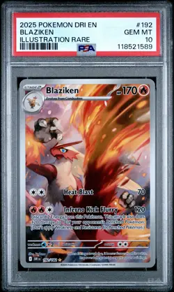 2025 POKEMON DRI EN-DESTINED RIVALS ILLUSTRATION RARE #192 BLAZIKEN PSA 10 - Image 1