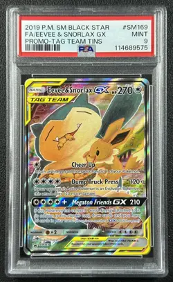 FA EEVEE & SNORLAX GX TAG TEAM PSA 9 2019 POKEMON SM BLACK STAR PROMOS #SM169 75 - Image 1