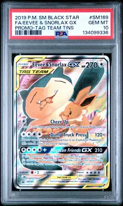 2019 Pokemon Sun Moon Black Star Promo Eevee Snorlax GX Tag Team SM169 PSA 10 - Image 1