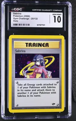 CGC 10 GEM MINT Sabrina 2000 Gym Challenge 20/132 Holo Pokemon Card - Image 1