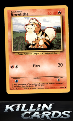 Growlithe 028/102 Pokemon Uncommon Base Set Card LP - Image 1
