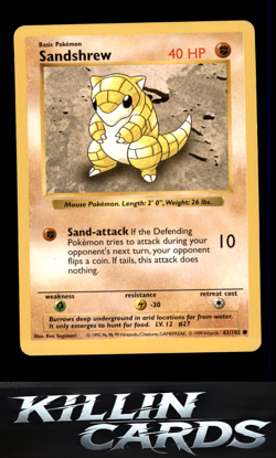 Sandshrew 062/102 Pokemon Common Base Set (Shadowless) Card MP - Image 1