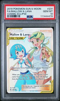 2019 POKEMON SUN & MOON COSMIC ECLIPSE #231 FULL ART/MALLOW & LANA PSA 10 - Image 1