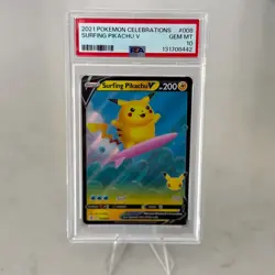 2021 POKEMON CELEBRATIONS #008/025 SURFING PIKACHU V PSA 10 - Image 3