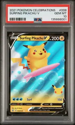 2021 Pokemon Celebrations Surfing Pikachu V #008 ✨PSA 10✨ - Image 1