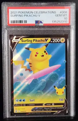 2021 POKEMON CELEBRATIONS #008 SURFING PIKACHU V PSA 10 - Image 1