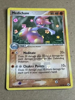 2004 Pokemon TCG ex Hidden Legends Medicham 10/101 Reverse Holo Rare - Image 1