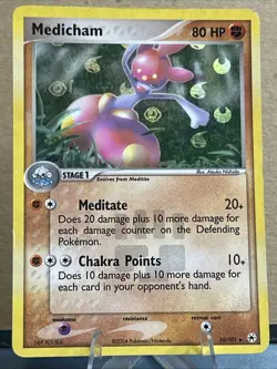 2004 Pokemon TCG ex Hidden Legends Medicham 10/101 Reverse Holo Rare - Image 3
