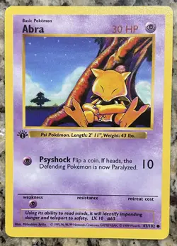 Pokemon TCG Abra 43/102 1st Edition Base Set (Shadowless) - Image 1