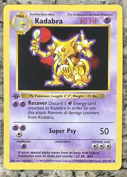 Pokemon TCG Kadabra 32/102 1st Edition Base Set (Shadowless) - Image 1