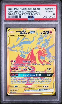 Reshiram & Charizard GX SM247 PSA 8 Black Star Promo Pokemon Card - Image 1