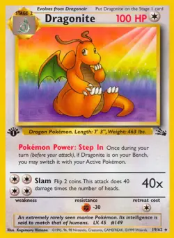 Dragonite - 19/62 - Pokemon Fossil 1st Edition Rare Card WOTC NM - Image 1