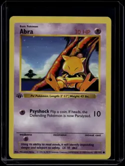 Pokemon TCG Abra 43/102 Base Set Shadowless 1st Edition LP - Image 1