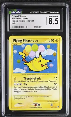 CGC 8.5 Flying Pikachu 2009 Rising Rivals 113/111 Holo Pokemon Card - Image 1