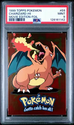 1142 Charizard 1999 Topps Pokemon #E6 Stage 3 Movie Edition Foil Blue Logo PSA 9 - Image 1