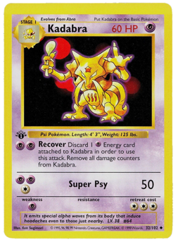 Pokemon TCG - Kadabra - 32/102 - 1st Edition Shadowless - Base Set [Light Play] - Image 1