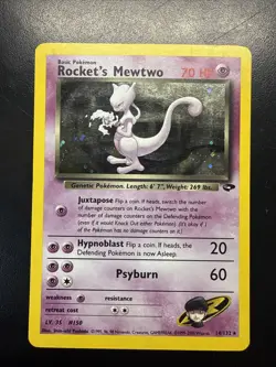 Rocket's Mewtwo 14/132 Gym Challenge Unlimited Holo Vintage Pokemon LP W/ Swirl - Image 1