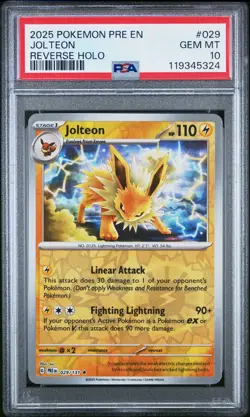 PSA 10 2025 Pokemon Pre En-Prismatic Evolutions Jolteon #029 Reverse Holo - Image 1