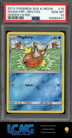 Pokemon TCG 2019 Pokemon Sun & Moon Hidden Fates #15 Magikarp Rev Foil PSA 10 - Image 1