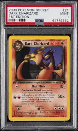 2000 POKEMON ROCKET 1ST ED #21 DARK CHARIZARD PSA 9 - Image 1