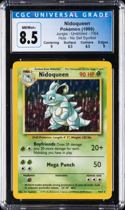 1999 POKEMON JUNGLE UNLIMITED HOLO NO SET SYMBOL #7 NIDOQUEEN CGC 8.5 - Image 1