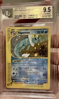2003 Vaporeon Skyridge Holo Pokemon Card Graded BGS 9.5 Gem Mint Quad 9.5 Swirl! - Image 1