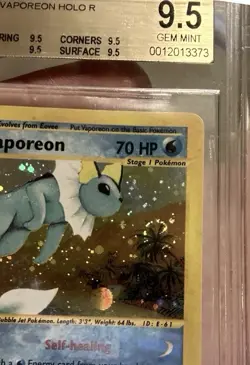 2003 Vaporeon Skyridge Holo Pokemon Card Graded BGS 9.5 Gem Mint Quad 9.5 Swirl! - Image 2