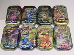 Prismatic Evolutions Pokemon Mini Tin Set of 8 FULL ART set SEALED - Image 1