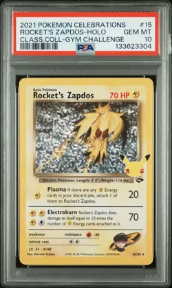 Pokemon Celebrations Team Rockets Zapdos Holo Foil 15/132 PSA 10 - Image 1