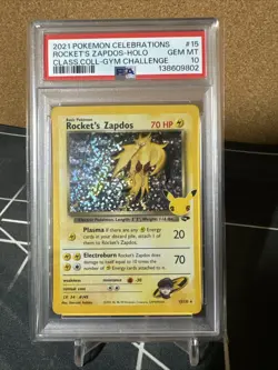 Pokemon TCG Rockets Zapdos Holo Classic Collection 15/132 Celebrations PSA 10 - Image 1