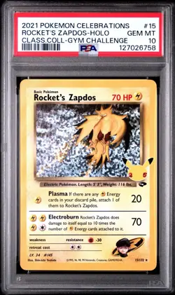 PSA 10 Rocket's Zapdos 15/132 Pokemon Celebrations Classic Collection 2021 Holo - Image 1