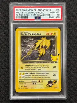 2021 POKEMON CELEBRATIONS ROCKETS ZAPDOS HOLO CLASSIC GYM PSA 10 GEM MT #15/132 - Image 1