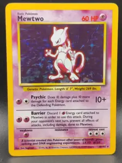 Mewtwo Base Set 10/102 Holo, 1999-2000 Wizards Base Set Pokemon TCG, NM. - Image 1