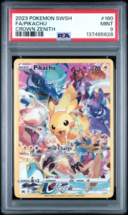 2023 POKEMON SWORD & SHIELD CROWN ZENITH #160 FULL ART/PIKACHU PSA 9 - Image 1