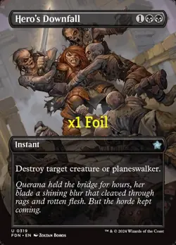 MTG Foil Bordeless Foundations FDN Hero's Downfall MINT - Image 1