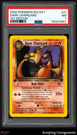 2000 Pokemon Team Rocket 1st Edition #21 Dark Charizard RARE PSA 7 NM - Image 1