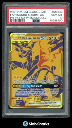 2021 POKEMON BLACK STAR PROMOS #SM248 PIKACHU ZEKROM GX TAG TEAM FULL ART PSA 10 - Image 1