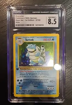 1999 Pokemon CGC 8.5 Turtok 1st Edition Holo GERMAN Blastoise Base Set 2/102 - Image 1
